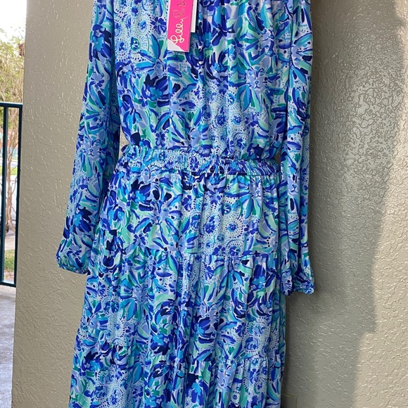 Lilly Pulitzer Blue and Green Off-Shoulder Dress - Picture 9 of 12